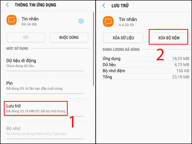 Nếu buộc dừng kh&ocirc;ng được h&atilde;y x&oacute;a bộ nhớ đệm của ứng dụng đi nh&eacute;